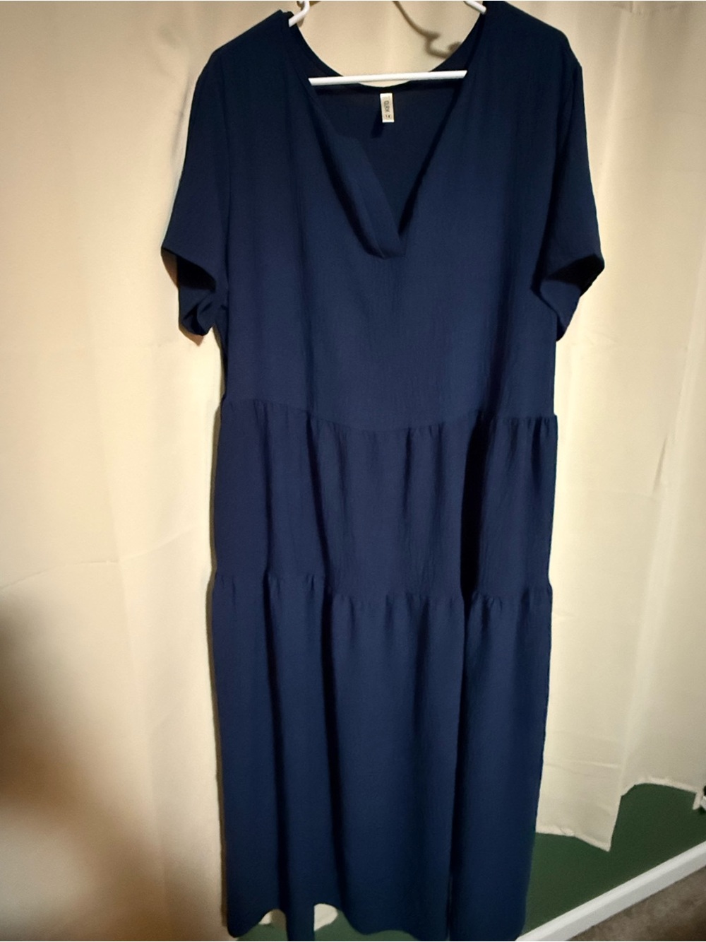 Relaxed Navy V-Neck Tiered Maxi Dress